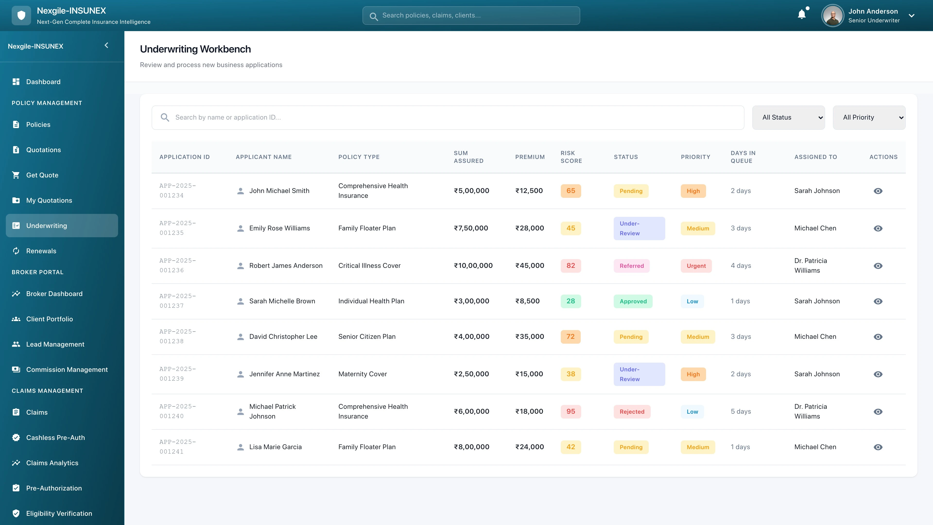 Underwriting Portal Screenshot