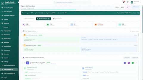 Multi-Agent Orchestration Theater - Real-time execution flow showing 13 specialized agents processing lead qualification with task details