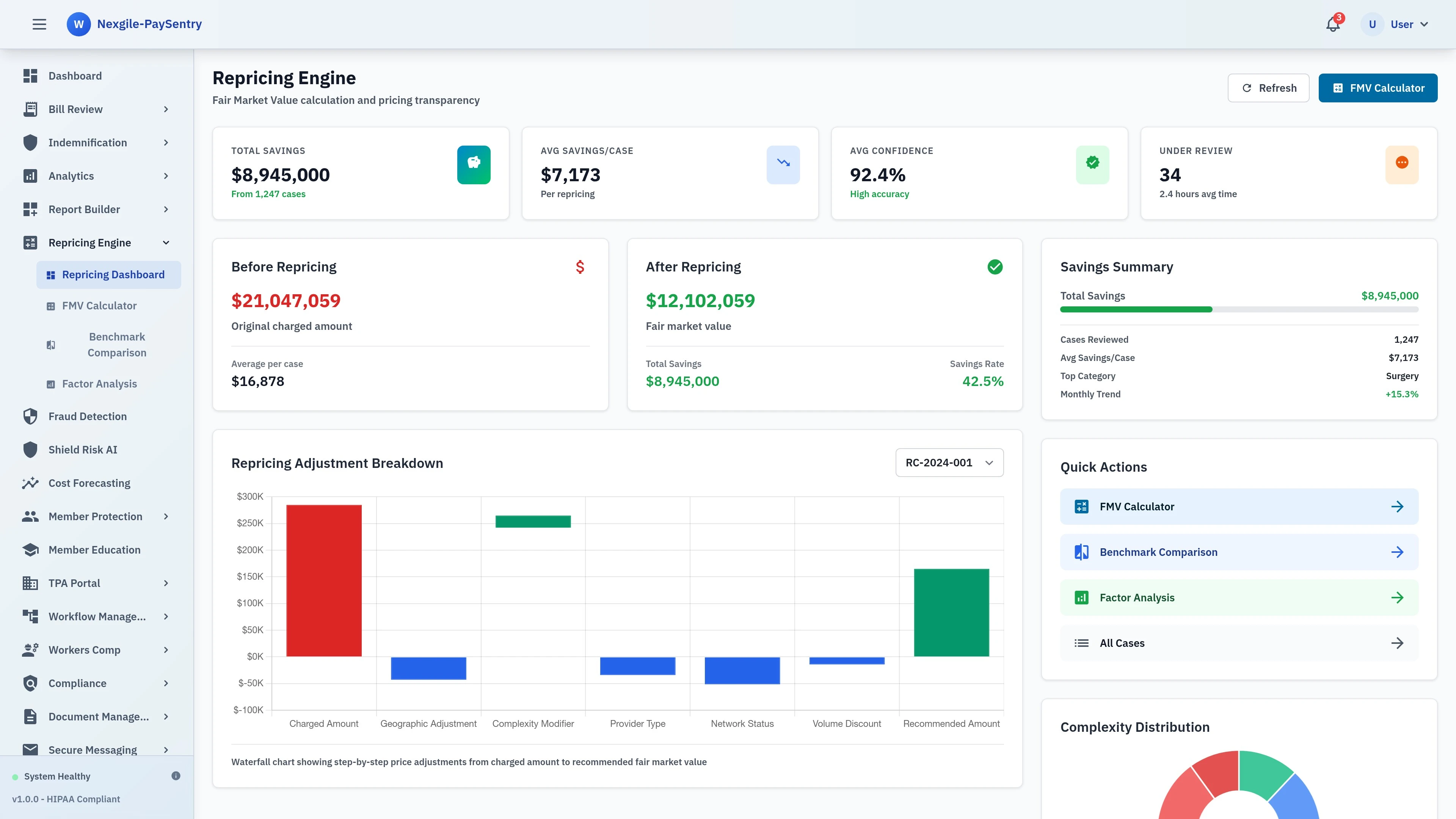 Repricing Dashboard - Healthcare billing management interface