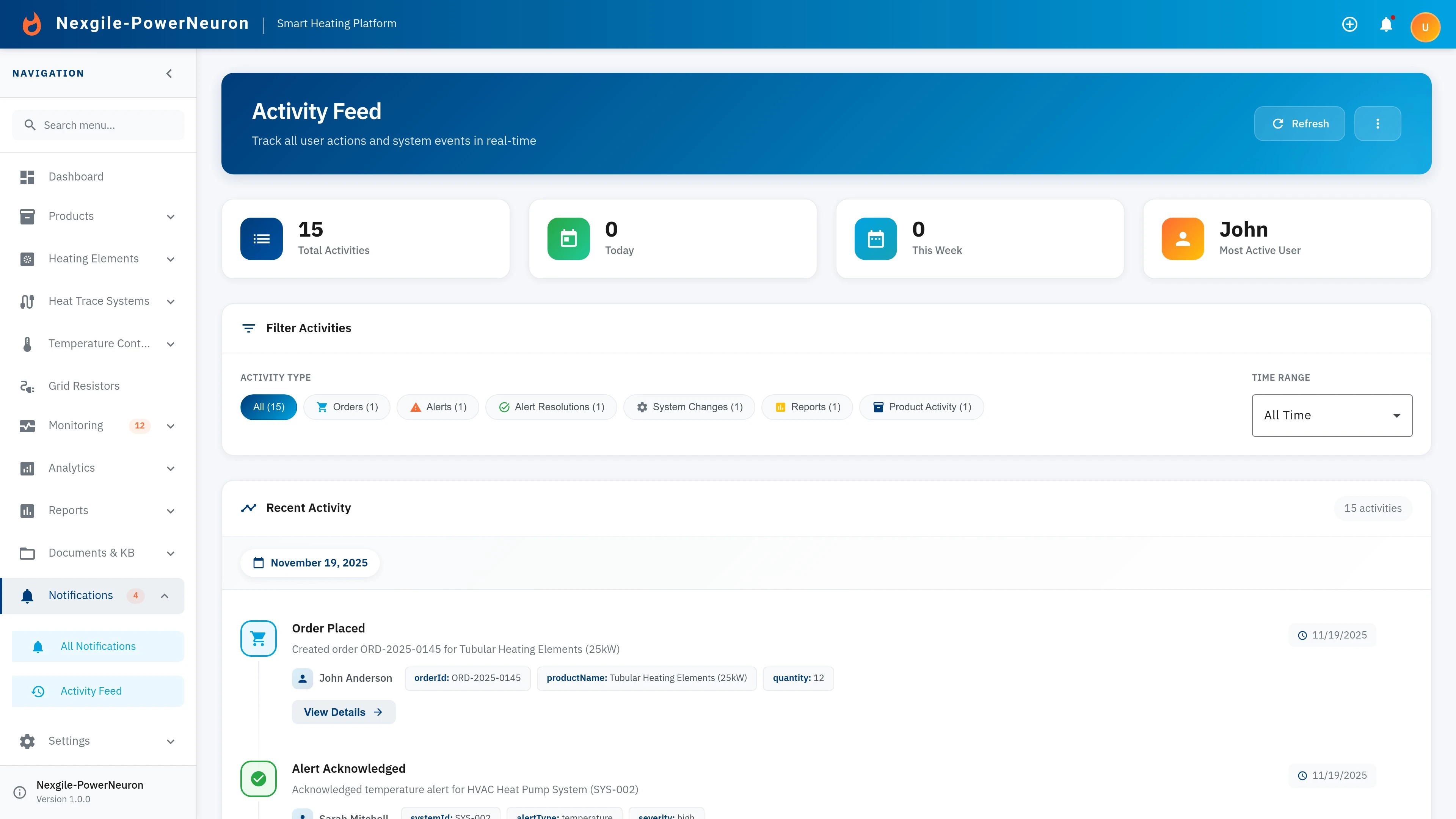 Notifications & Activity - Real-time activity feed and notification management center