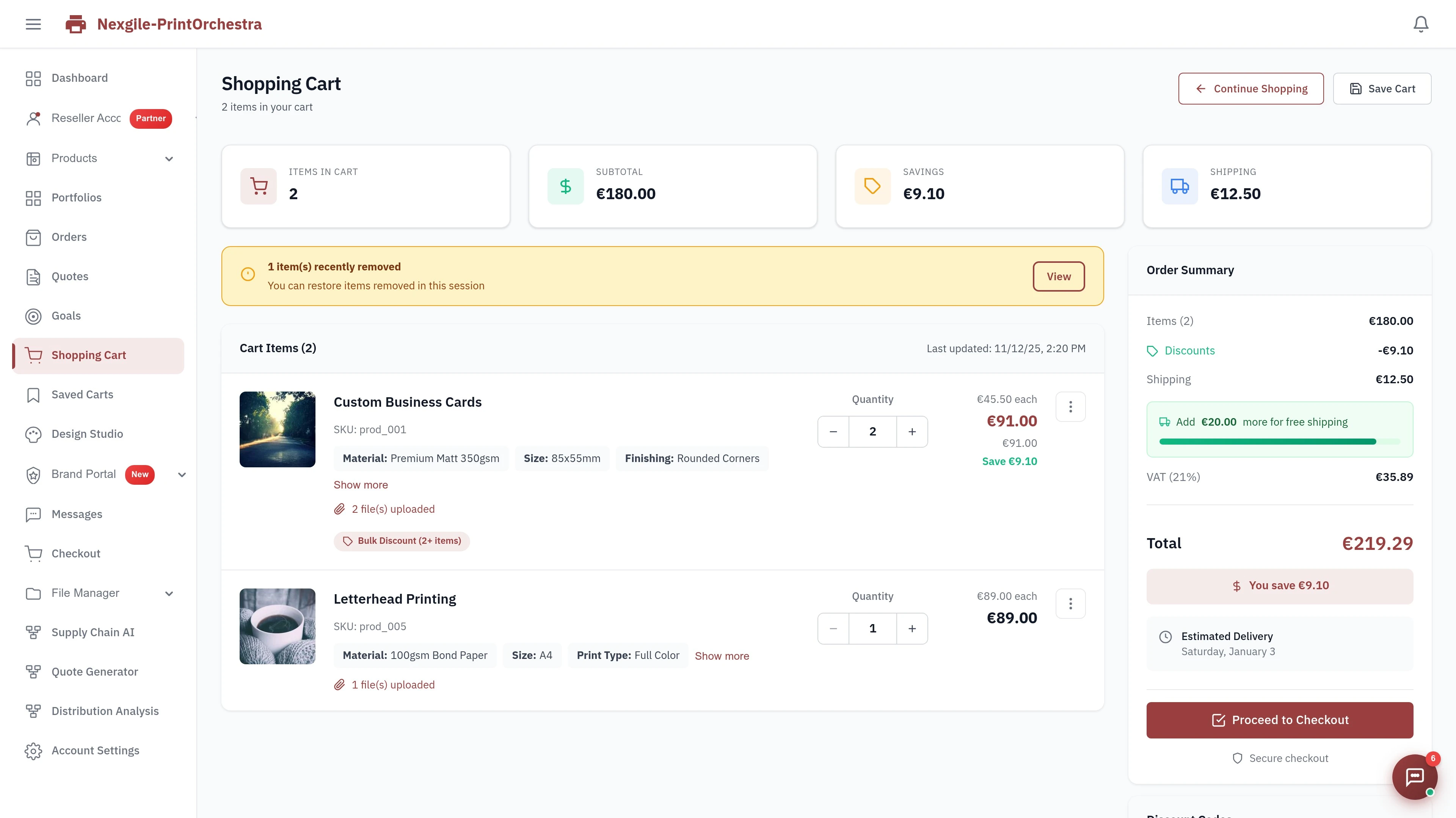 Nexgile-PrintOrchestra Hub - Shopping Cart Page