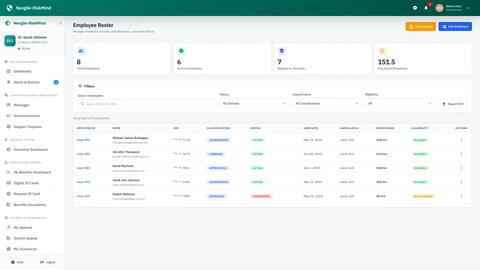 Employer Roster Portal - Employee roster management and work hours reporting interface
