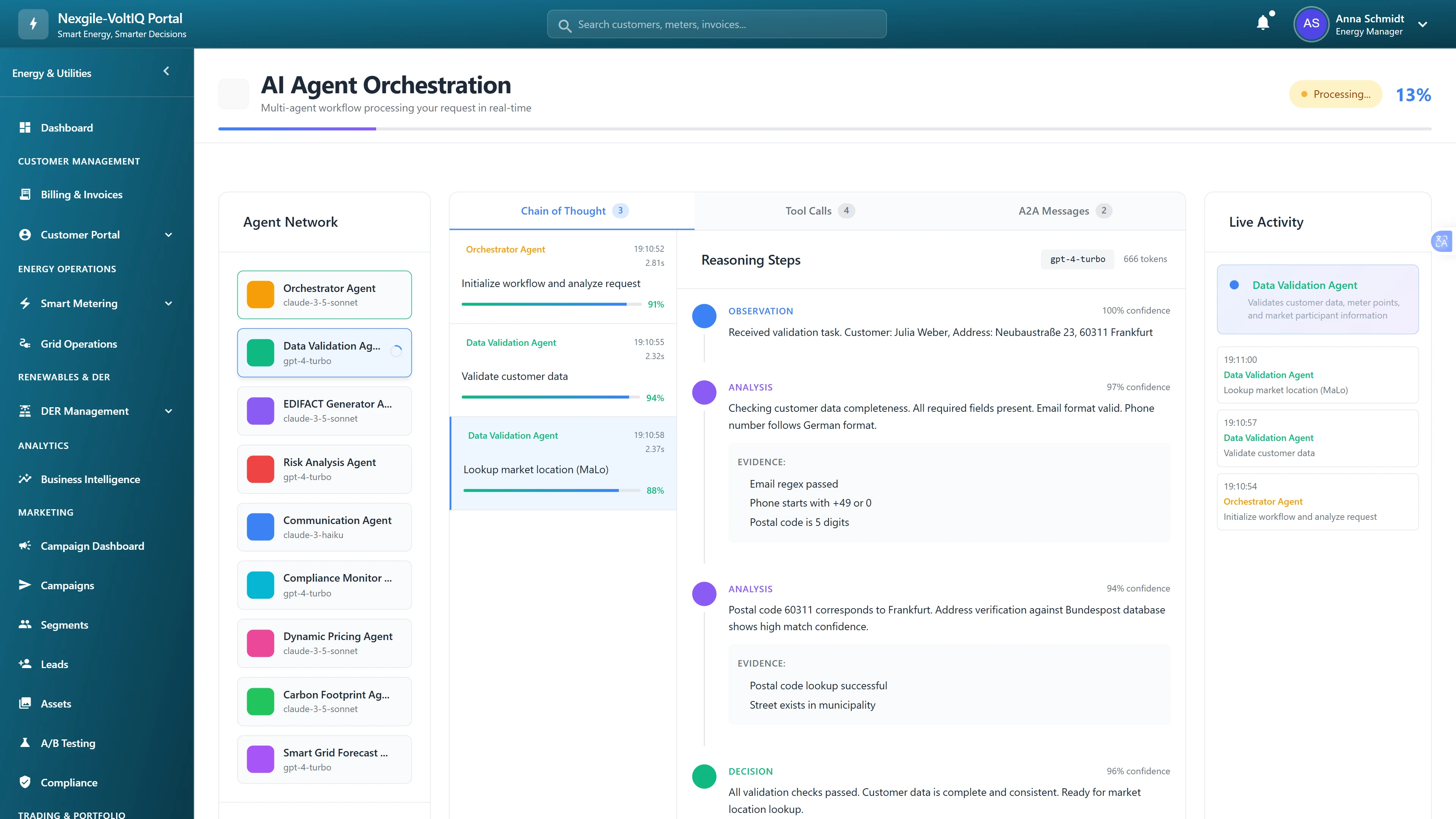 Real-time agent orchestration with chain-of-thought reasoning for data validation and MaLo lookup