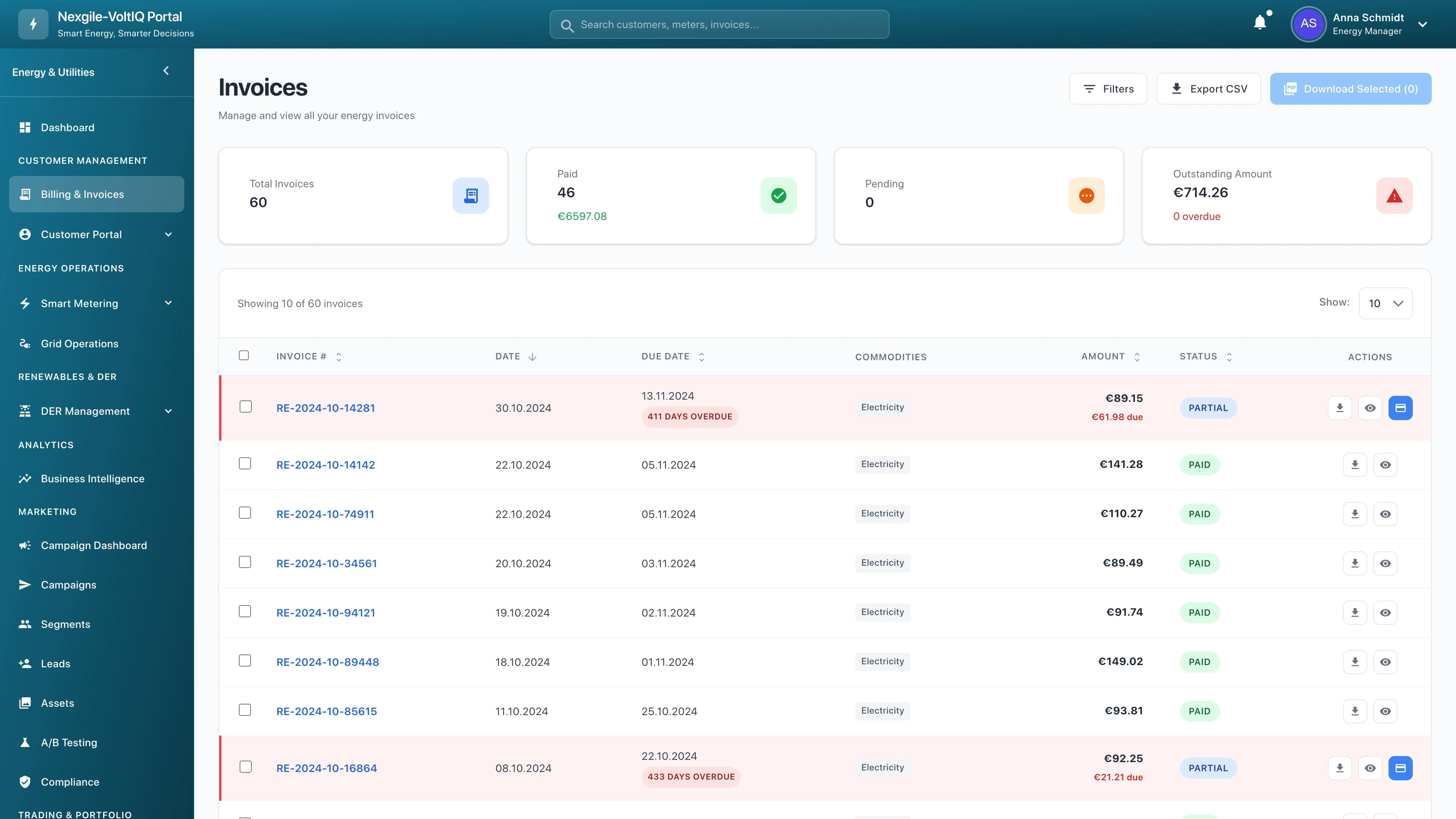 Billing and Invoices Management Interface